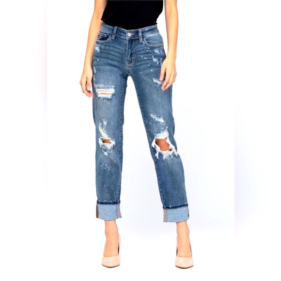 Judy Blue Bleach Splatter Distressed Boyfriend Jeans Size 24 - Picture 1 of 14